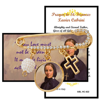 Saint Frances Xavier Cabrini Patron Saint of immigrants Gold Tone Pin with medal