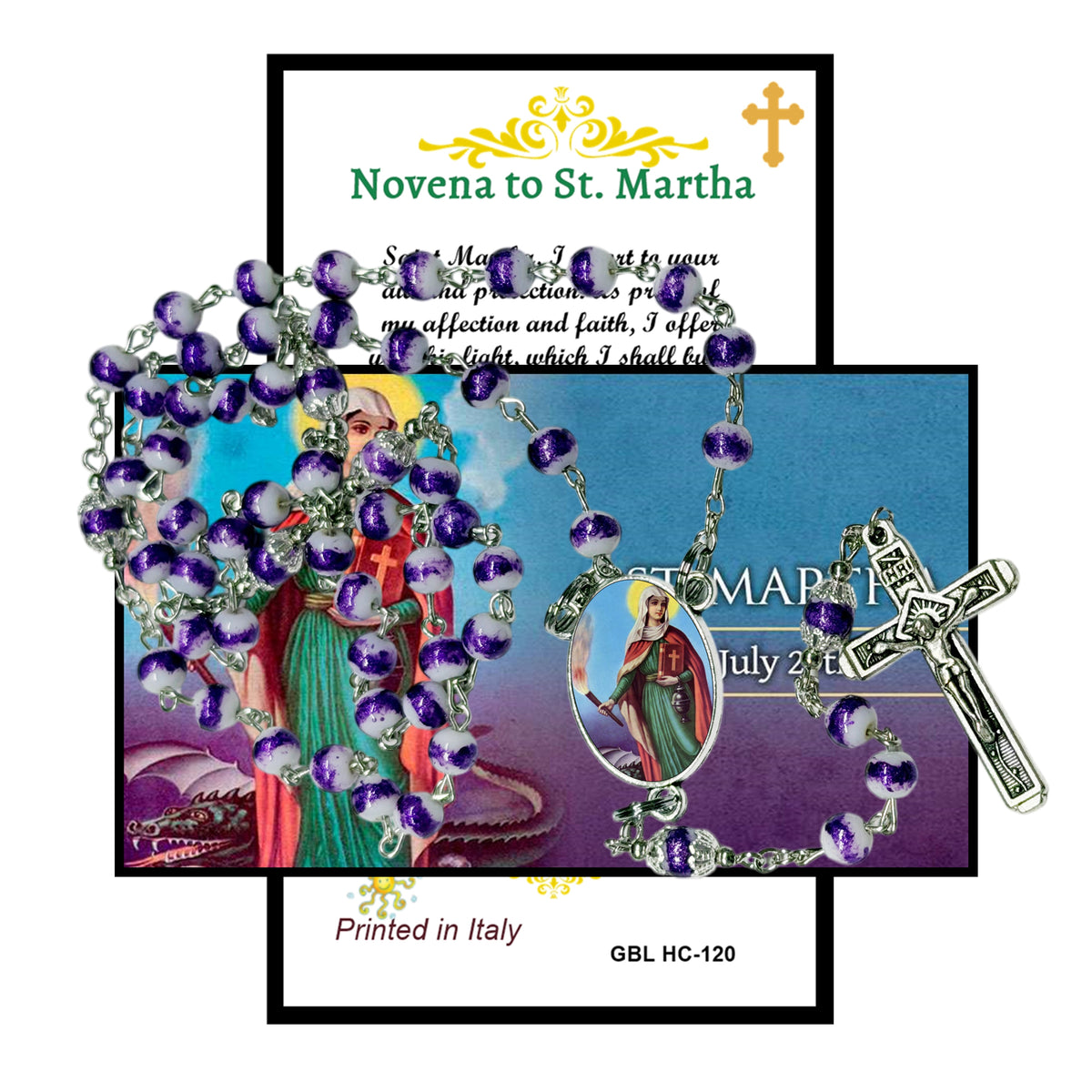 Saint Martha Patron of Cooks and Servants  Amethyst Faceted Rosary with prayer card