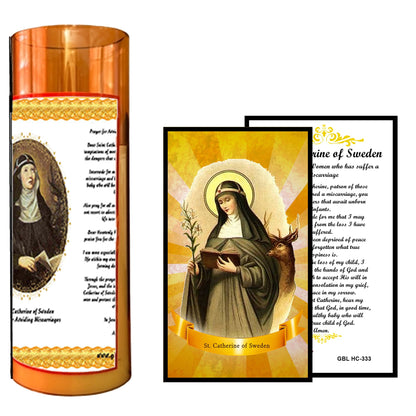 Saint Catherine of Sweden Flameless LED Acrylic Pillar Candle with Flickering Flame Battery Operated great for places where an open flame is not allowed hospitals nursing homes dorms-Batteries included
