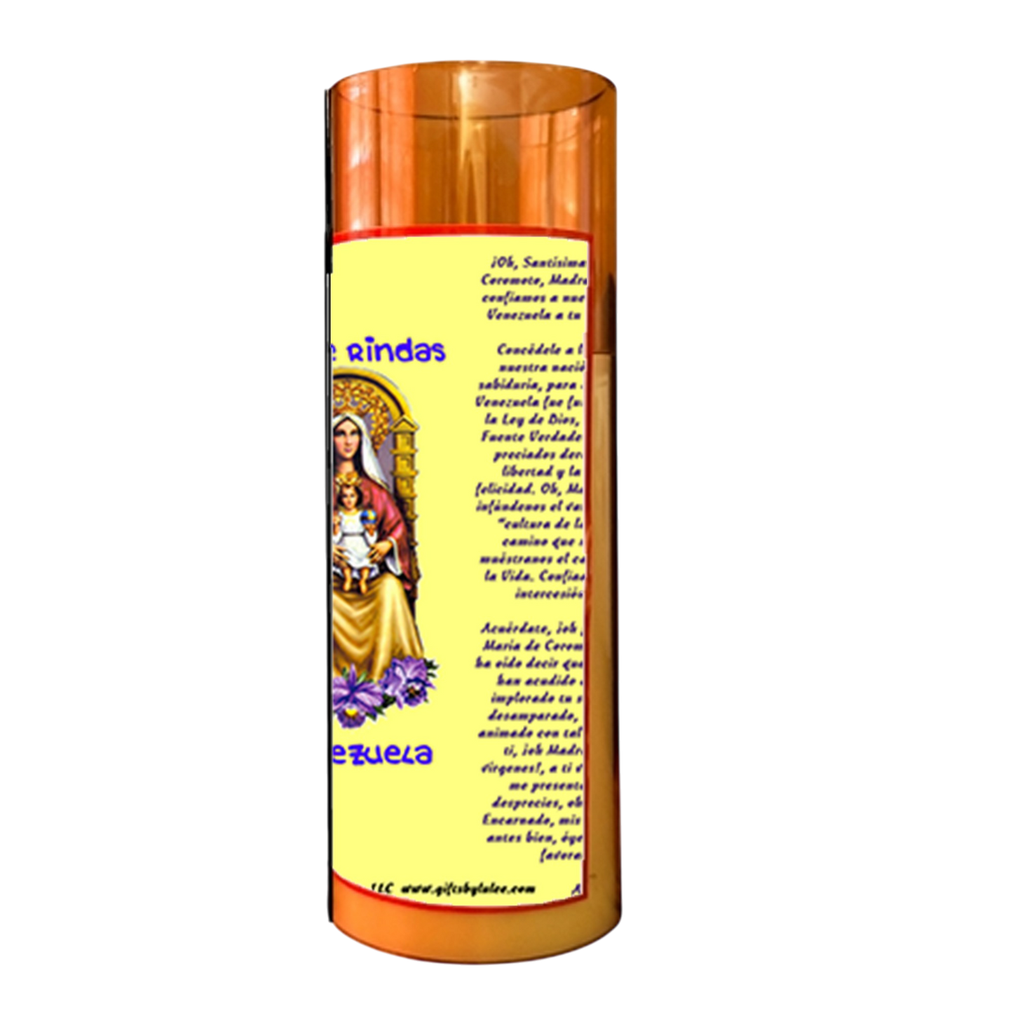 Our Lady of Coromoto LED Acrylic Pillar Candle with Flickering Flame Battery Operated great for places where an open flame is not allowed hospitals nursing homes dorms-Batteries included