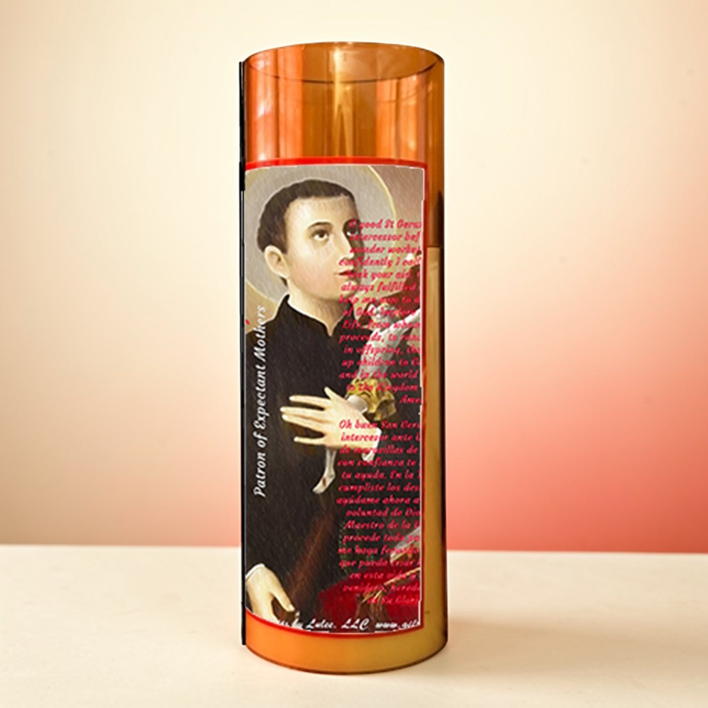 Saint Gerardo Maiella LED Acrylic Pillar Candle with Flickering Flame Battery Operated great for places where an open flame is not allowed hospitals nursing homes dorms-Batteries included