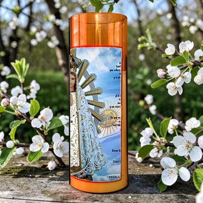Our Lady of Luján LED Acrylic Pillar Candle with Flickering Flame Battery Operated great for places where an open flame is not allowed hospitals nursing homes dorms-Batteries included