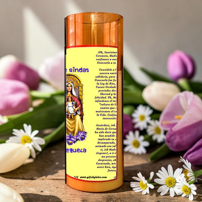 Our Lady of Coromoto LED Acrylic Pillar Candle with Flickering Flame Battery Operated great for places where an open flame is not allowed hospitals nursing homes dorms-Batteries included