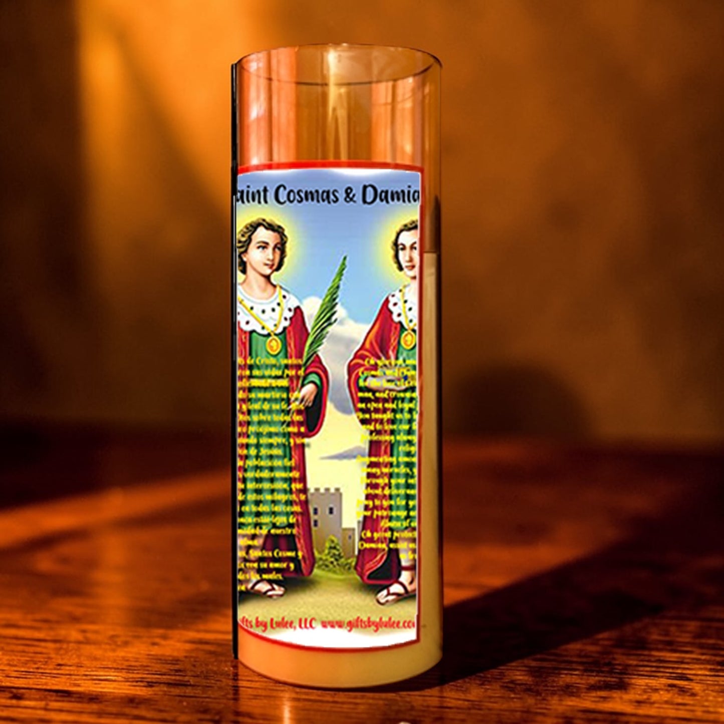 Cosme y Damián LED Acrylic Pillar Candle with Flickering Flame Battery Operated great for places where an open flame is not allowed hospitals nursing homes dorms-Batteries included