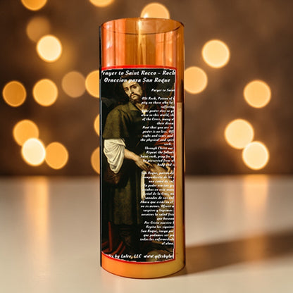 Saint Roch LED Acrylic Pillar Candle with Flickering Flame Battery Operated great for places where an open flame is not allowed hospitals nursing homes dorms-Batteries included