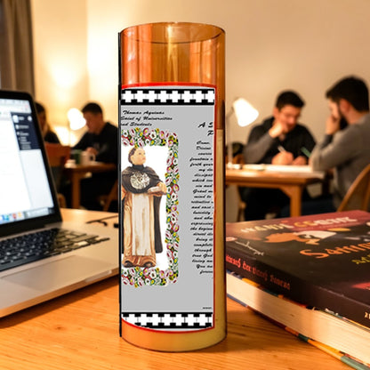 Saint Aquinas Flameless LED Acrylic Pillar Candle with Flickering Flame Battery Operated great for places where an open flame is not allowed hospitals nursing homes dorms-Batteries included