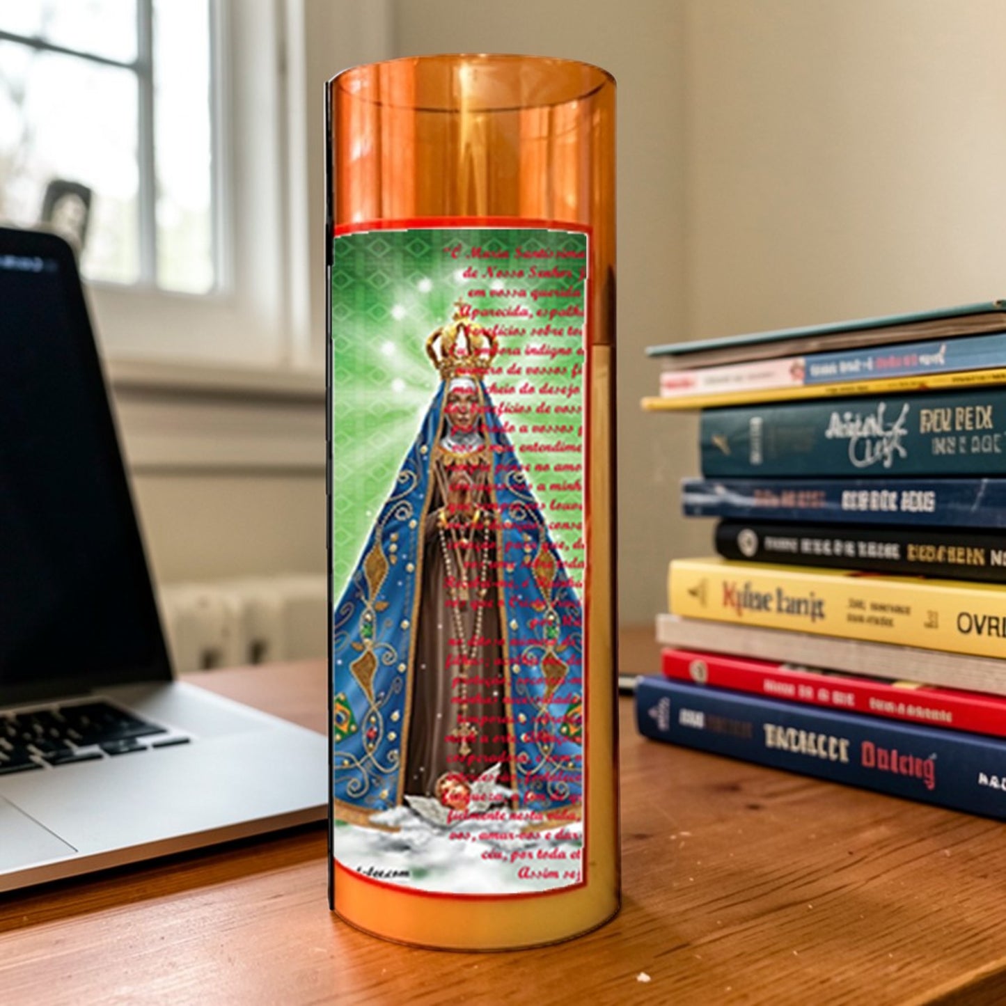 Nuestra Señora Aparecida Flameless LED Acrylic Pillar Candle with Flickering Flame Battery Operated great for places where an open flame is not allowed hospitals nursing homes dorms-Batteries included