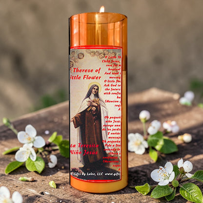 Thérèse of Lisieux LED Acrylic Pillar Candle with Flickering Flame Battery Operated great for places where an open flame is not allowed hospitals nursing homes dorms-Batteries included