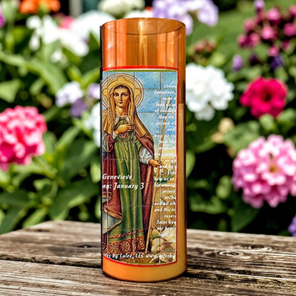 Saint Genevieve LED Acrylic Pillar Candle with Flickering Flame Battery Operated great for places where an open flame is not allowed hospitals nursing homes dorms-Batteries included