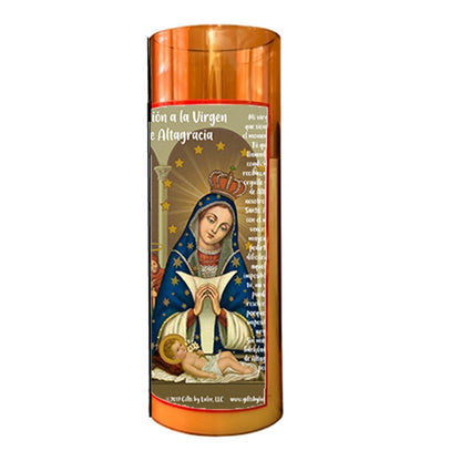 Saint Altagracia Flameless LED Acrylic Pillar Candle with Flickering Flame Battery Operated great for places where an open flame is not allowed hospitals nursing homes dorms-Batteries included