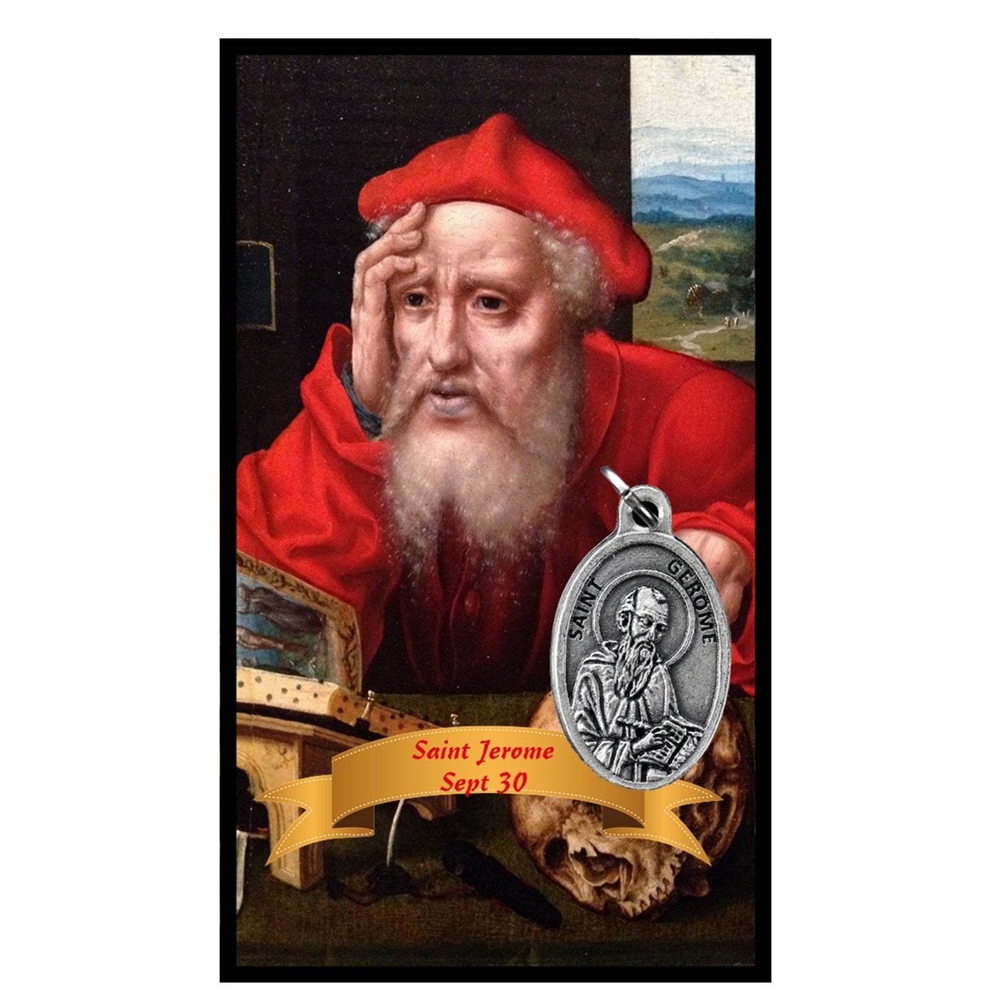 Saint Jerome Doctor of the Church Patron of Translators Archeologists Librarians 'Til your good is better and your better is best. Medal and Prayer Card with or without Necklace
